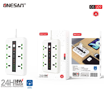 ONESAM U09 24h 18w timer overload protection (3 type-c 3 usb 6 socket) power socket