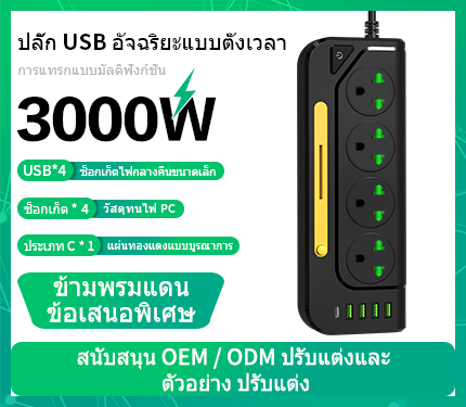 UDS G09 Thai standard 3000W High power multi-function insertion 1 Type-c 4 USB 4 socket